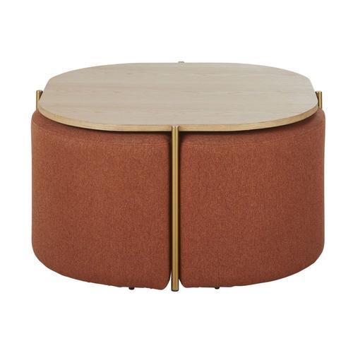 Table Basse Avec 4 Poufs En Polyester Recyclé Marron Écureuil Et Métal Doré