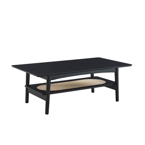 Table Basse Noir Et Cannage Rotin