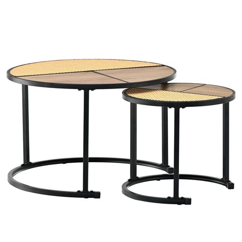 Table Basse En Faux Rotin Ronde À Double Usage Empilables