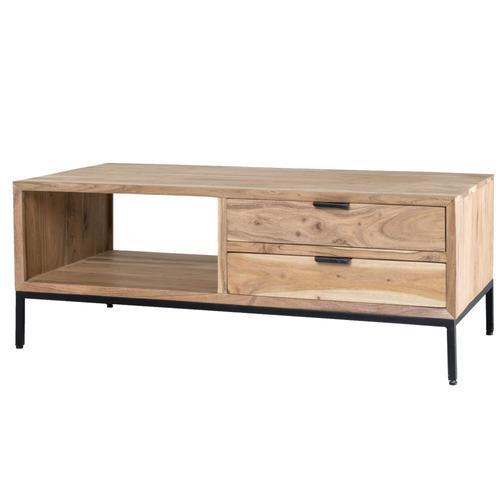 Urban-Table Basse 2 Tiroirs 120x60 En Bois D'acacia Massif Et Métal