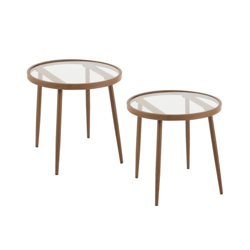 Lot De 2 Table Basse Ronde En Métal Et Verre D50