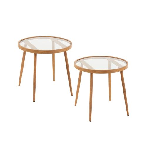 Lot De 2 Table Basse Ronde En Métal Et Verre D50