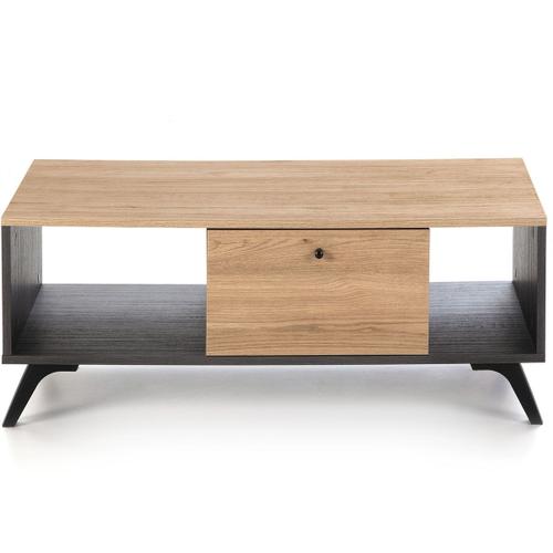 Table Basse 1 Tiroir Effet Bois Noir Et Bois Naturel 100 Cm