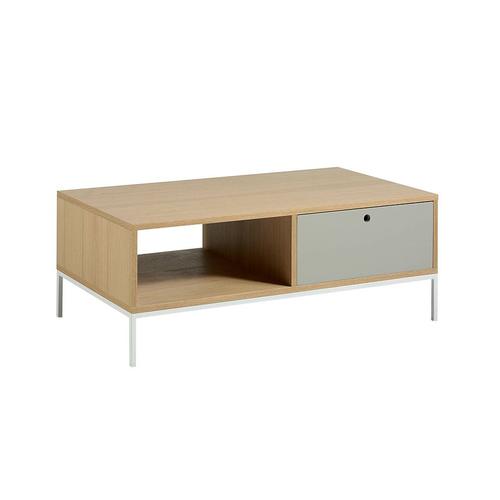 Table Basse Rectangulaire En Chêne, Acier Blanc Et Gris