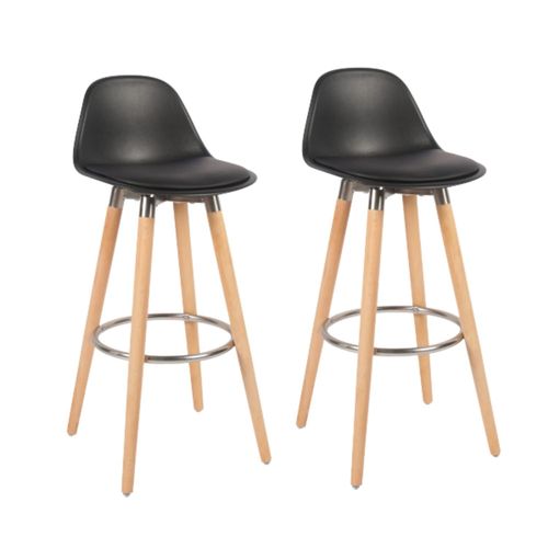 Lot De 2 Tabourets Noir Pieds En Bois Naturel 39,5x44x91cm