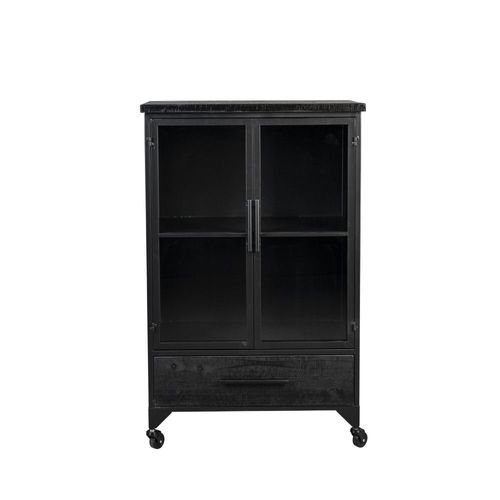 Vitrine En Bois Et Métal À Roulettes H105cm Noir