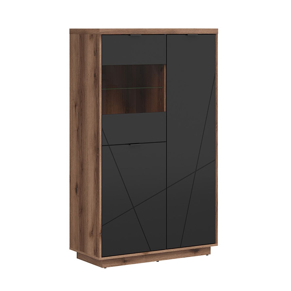 Vitrine 3 Portes Noire Et Naturelle