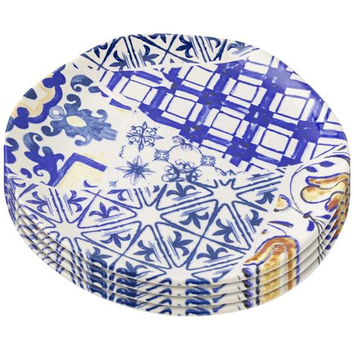 Assiette Plate En Céramique Bleue Et Blanche D21 - Lot De 4