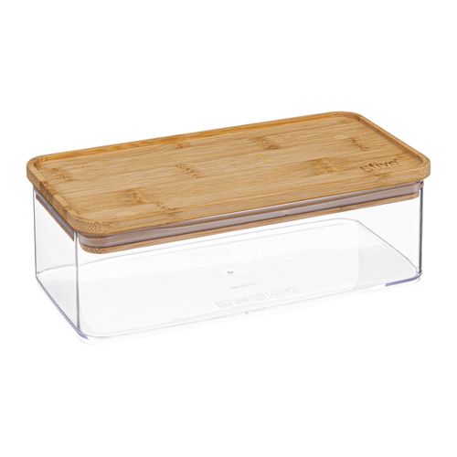Bocal Cuisine Rectangulaire En Plastique Avec Bouchon Bambou - 1l