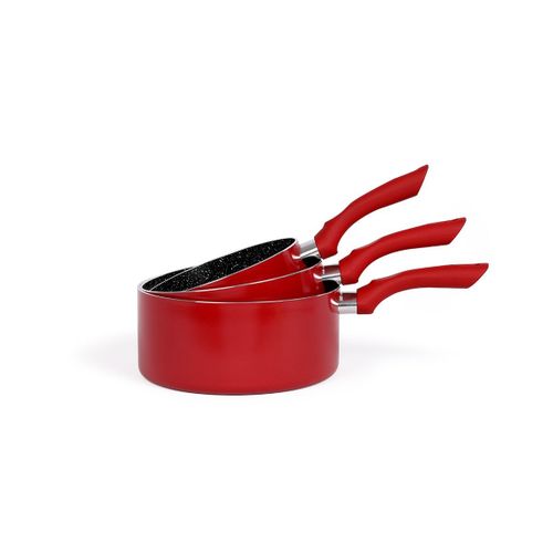 Set De 3 Casseroles Aspect Pierre En Aluminium Rouge Bordeaux