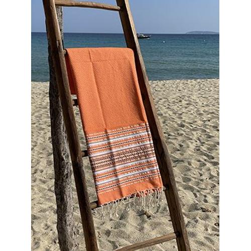 Fouta Tunisienne - Serviette De Plage - 100x200cm Foula Orange - 100% Coton