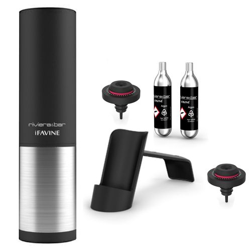 Riviera & Bar - Coffret 2 Bouchons Pour Vin + 2 Cartouches D'argon Bvg350