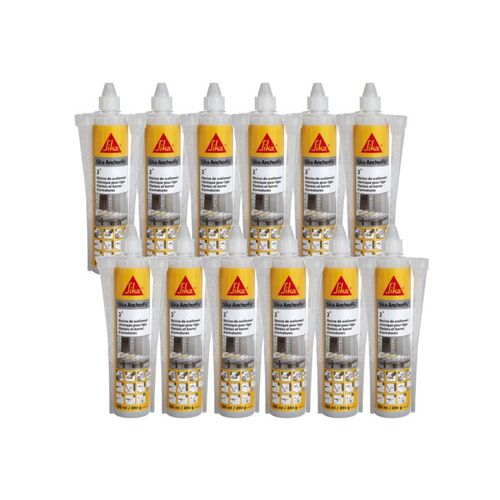 Lot de 12 résines de scellement chimique SIKA Sika AnchorFix 2 Plus - Gris - 300 ml