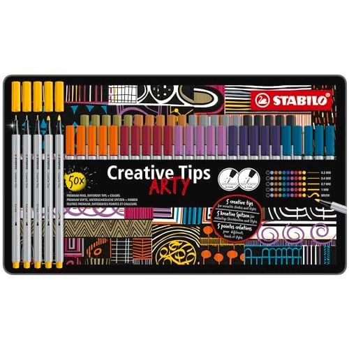 50 Feutres À Dessin - Calligraphie - 10 Teintes - Assortiment Mines - Stabilo Creative Tips