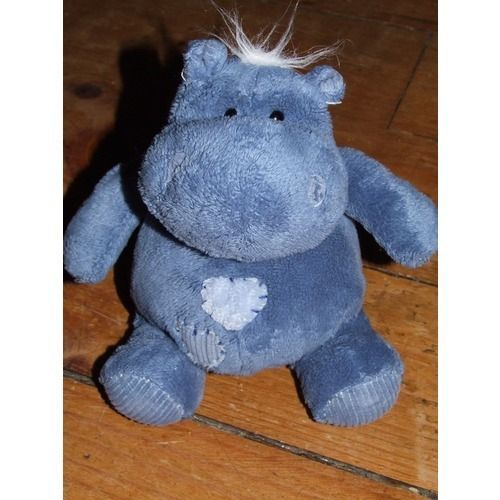 Hippopotame Doudou Planet Pluch Peluche Bleu Coeur