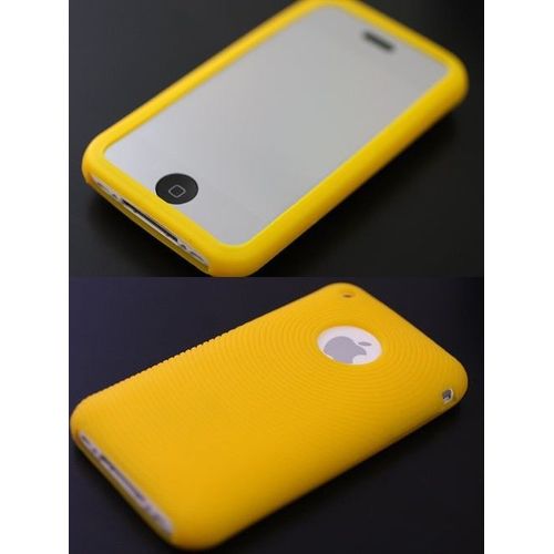 Housse Silicone Jaune + Film Mirroir  Pour Iphone 3gs