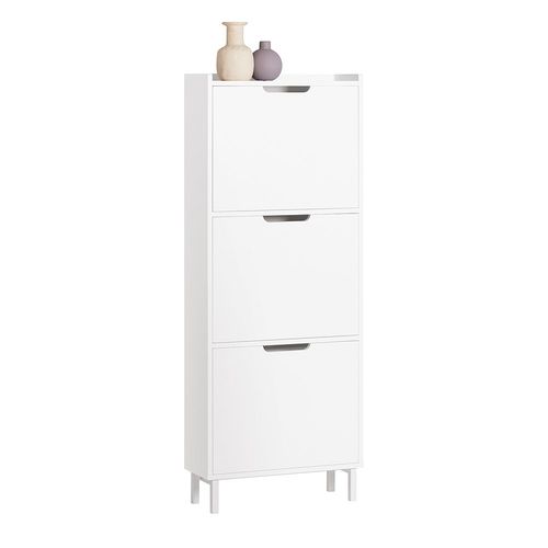 Sobuy Meuble De Rangement À Chaussures Avec 3 Abattants Armoire À Chaussures Commode À Chaussures Meuble D'entrée Rangement ¿ Blanc, 50x19x129 Cm, Fsr151-H-W