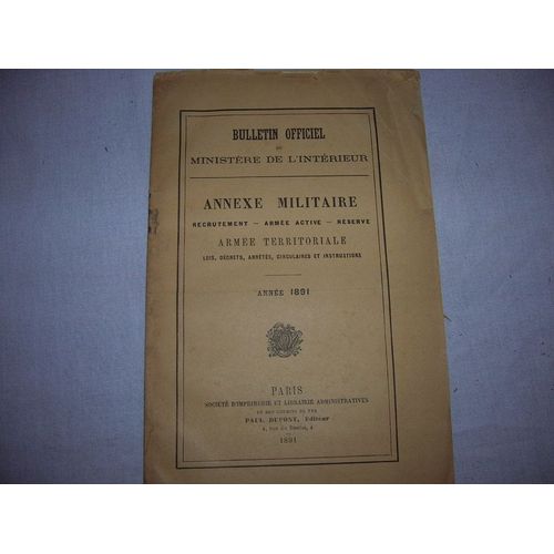 Annexe Militaire Sur Le Recrutement De L'armee De 1891