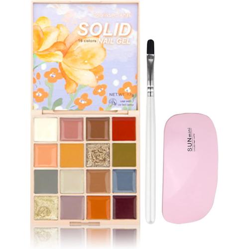 Gel En Solide Vernis ¿¿ Ongles, 16 Couleurs Vernis Semi Permanent En Gel Cr¿¿Me Solide Paint Palette,Avec Brosses ¿¿ Ongles Et Uv Lampe Pour Salon De Peinture ¿¿ Ongles 