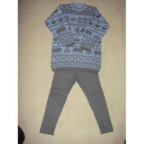 Ensemble Calecçon + Pull Long Gris/Bleu Bellis - 12 Ans