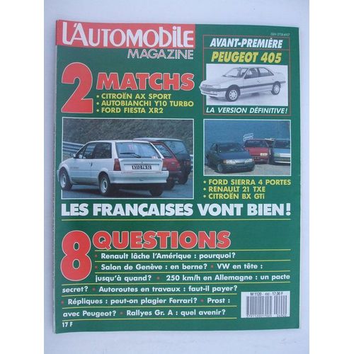 L'automobile Magazine Avril 1987  N° 490 : Citroen Ax Sport.Antobianchi Y10 Turbo.Ford Fiesta Xr2.Ford Sierra 4 Porte.Renault 21 Txe.Citroen Bx Gti