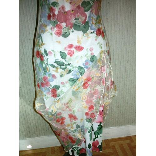 ROBE VOILE BLANCHE a FLEURS ROSES pour CeReMONIE Jacqueline Riu T.1 Rakuten