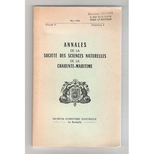 Annales De La Société Des Sciences Naturelles De La Charente-Maritime  N° 4