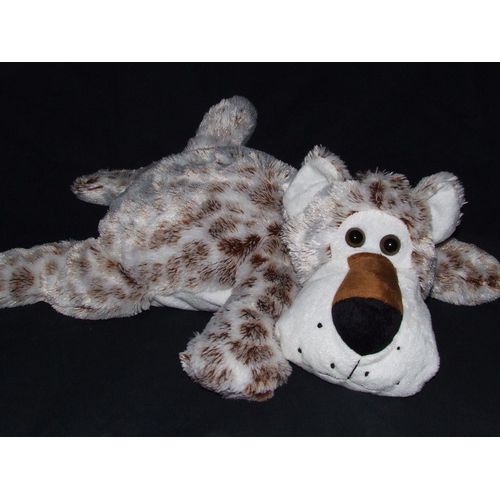 Chien Tigre Panthere Credit Agricole Mozaic Ca Doudou Peluche Blanc Moucheté Marron  Allongé Couché 60 Cms