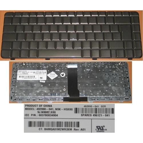 Clavier Qwertz Allemand / German Pour HP Pavilion DV3500 DV3000 Series, BRONZE, Model: NSK-H5X0G, P/N: 9J.N8682.X0G , 492990-041 , 496121-041