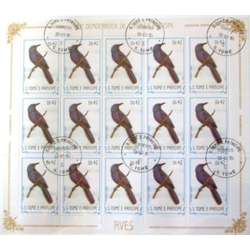 Tomé-Et-Principe Po 793 Oiseaux Feuille De 15 Timbres Oblitérés
