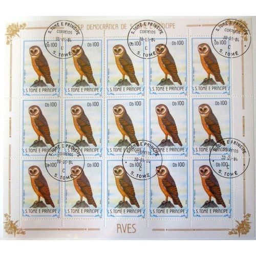 Tomé-Et-Principe Po 795 Oiseaux Feuille De 15 Timbres Oblitérés