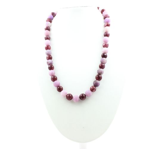 Collier Perles Mica Violet Mat + Lépidolite 8 Mm Chaine En Acier Inoxydable.