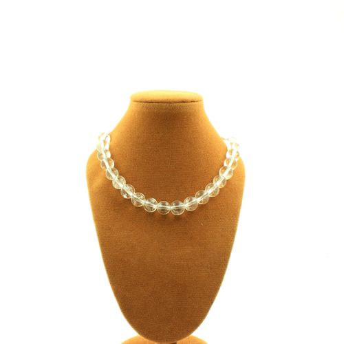 Collier Perles Quartz 8 Mm Chaine En Acier Inoxydable.
