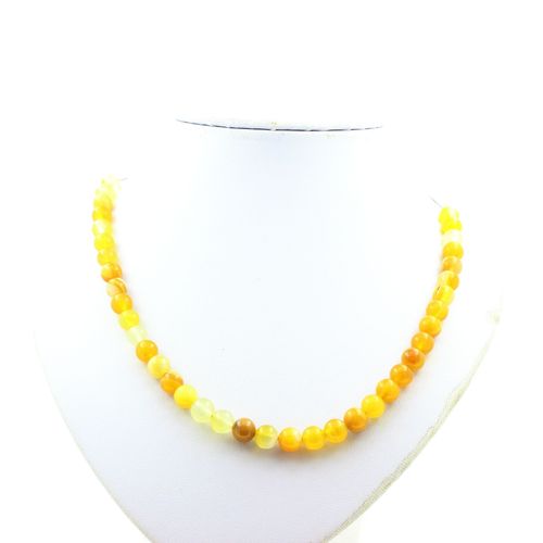 Collier Perles Sardonyx Jaune 8 Mm Chaine En Acier Inoxydable.