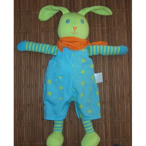 Doudou Lapin Corolle Vert Et Bleu Grelot