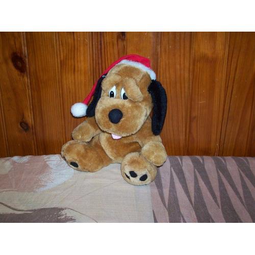 Peluche Chien Fizzy Marron Chapeau Noel 25 Centimètres