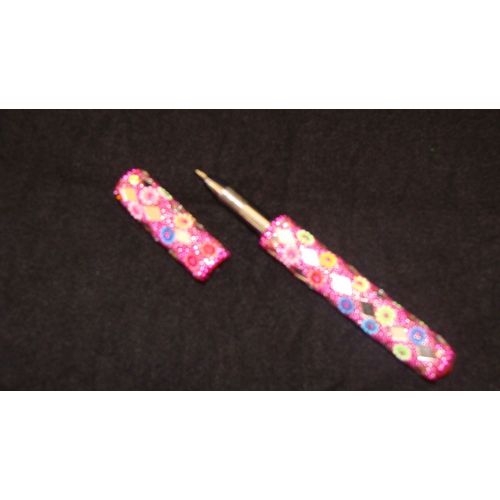 Stylo Indien Avec Strass Et Miroirs Et Perles De Couleur Rose