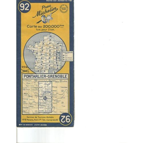 Carte Routière  N° 92 : Pontarlier - Grenoble