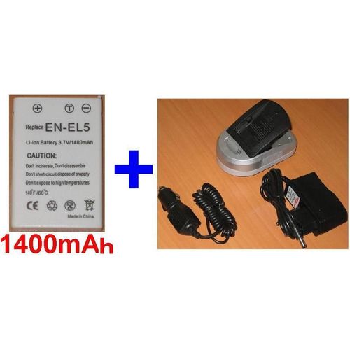 Chargeur + Batterie NIKON ENEL5 EN-EL5 **1400mAh** compatible Coolpix 3700, Coolpix 4200, Coolpix 5200, Coolpix 5900, Coolpix 7900, Coolpix P3, Coolpix P4, COOLPIX P5000, Coolpix S10