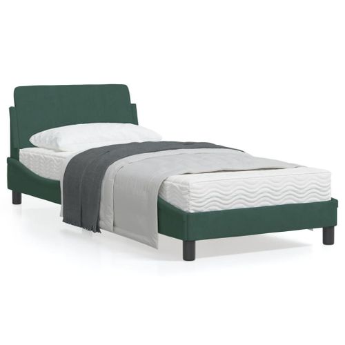 Vidaxl Cadre De Lit Avec Tête De Lit Vert Foncé 90x200 Cm Velours