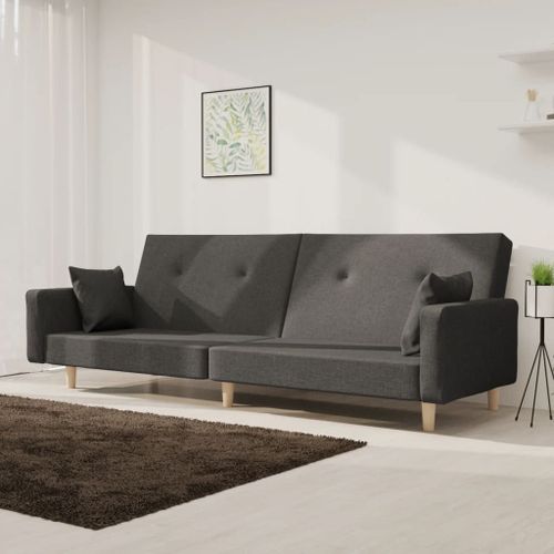 Vidaxl Canapé-Lit À 2 Places Avec Deux Oreillers Gris Foncé Tissu
