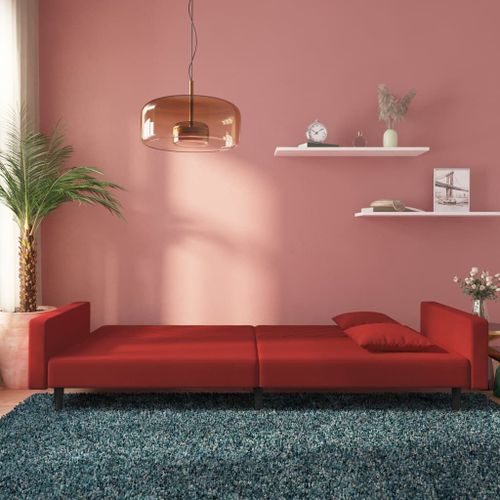 Vidaxl Canapé-Lit À 2 Places Et Deux Oreillers Rouge Bordeaux Velours