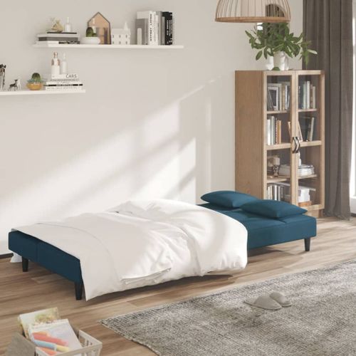 Vidaxl Canapé-Lit À 2 Places Avec Deux Oreillers Bleu Velours