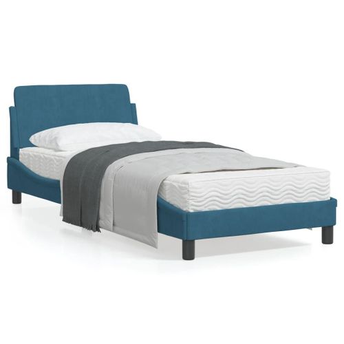 Vidaxl Cadre De Lit Avec Tête De Lit Bleu 80x200 Cm Velours