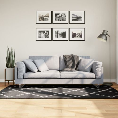 Vidaxl Tapis Shaggy À Poils Longs Moderne Noir Et Crème 100x200 Cm