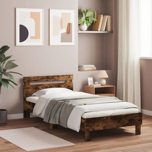 Vidaxl Cadre De Lit Tête De Lit Et Lumières Led Chêne Fumé 100x200 Cm