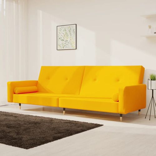 Vidaxl Canapé-Lit À 2 Places Avec Deux Oreillers Jaune Velours