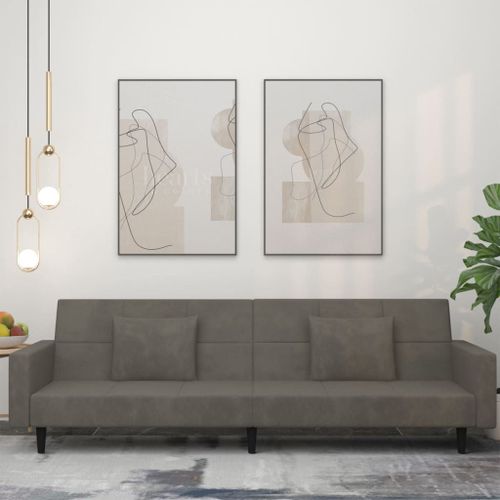 Vidaxl Canapé-Lit À 2 Places Avec Deux Oreillers Gris Foncé Velours
