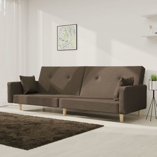 Vidaxl Canapé-Lit À 2 Places Avec Deux Oreillers Taupe Tissu