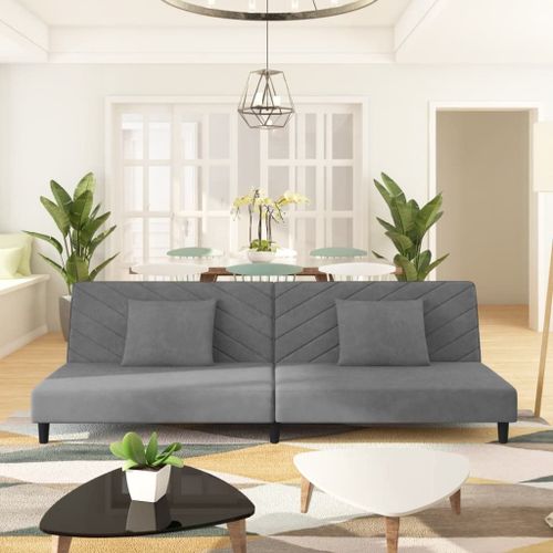 Vidaxl Canapé-Lit À 2 Places Avec Deux Oreillers Gris Clair Velours